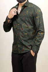 Turbo Retro Flower Motif Long Sleeve Cotton Casual Shirt